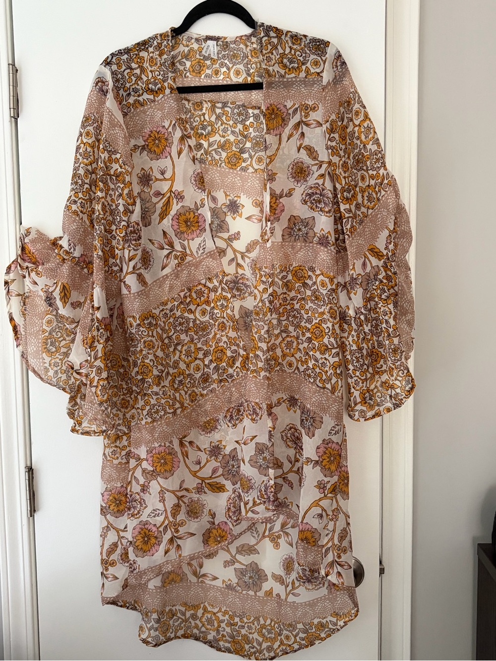 Floral Sheer Kimono cardigan - Cream & Mustard